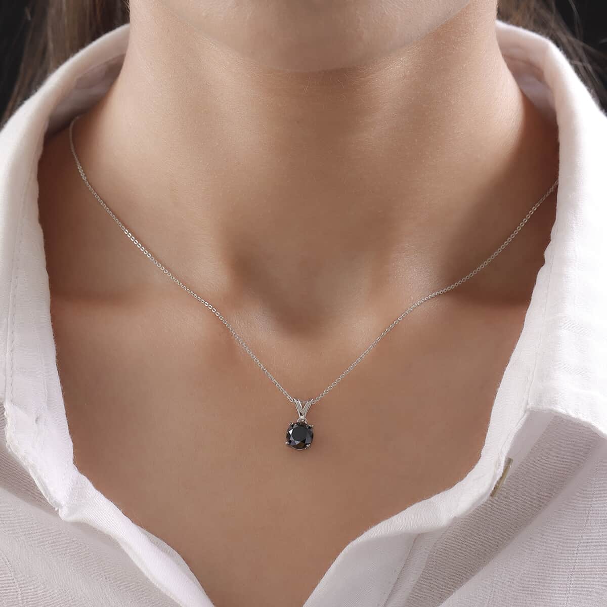 Black Diamond Solitaire Pendant Necklace 20 Inches in Platinum Over Sterling Silver 2.00 ctw image number 2