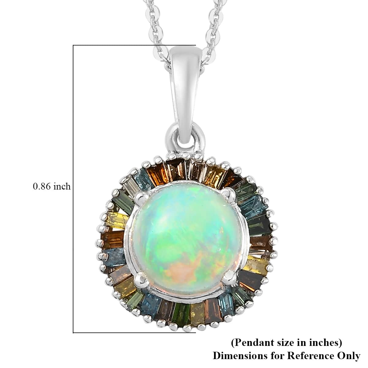 Ethiopian Welo Opal and Multi Diamond Halo Pendant Necklace 18 Inches in Platinum Over Sterling Silver 1.65 ctw image number 6