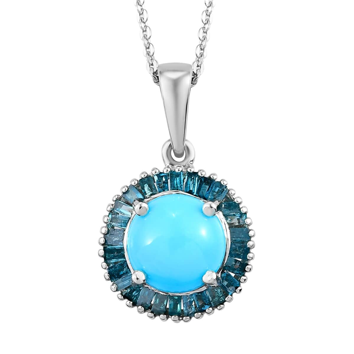 Buy Sleeping Beauty Turquoise and Blue Diamond Halo Pendant Necklace 18 ...