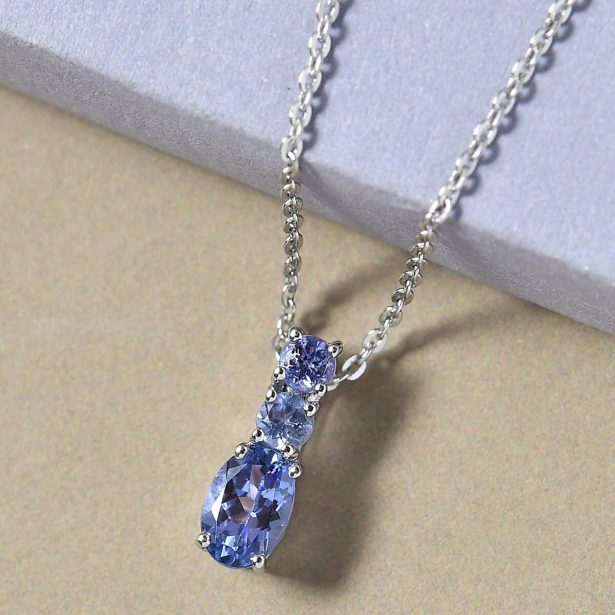 Tanzanite Drop Pendant Necklace 20 Inches in Platinum Over Sterling Silver 0.65 ctw image number 1