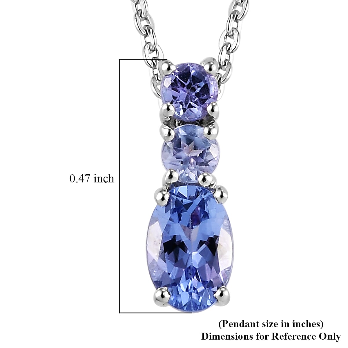 Tanzanite Pendant Necklace 20 Inches in Platinum Over Sterling Silver 0.65 ctw