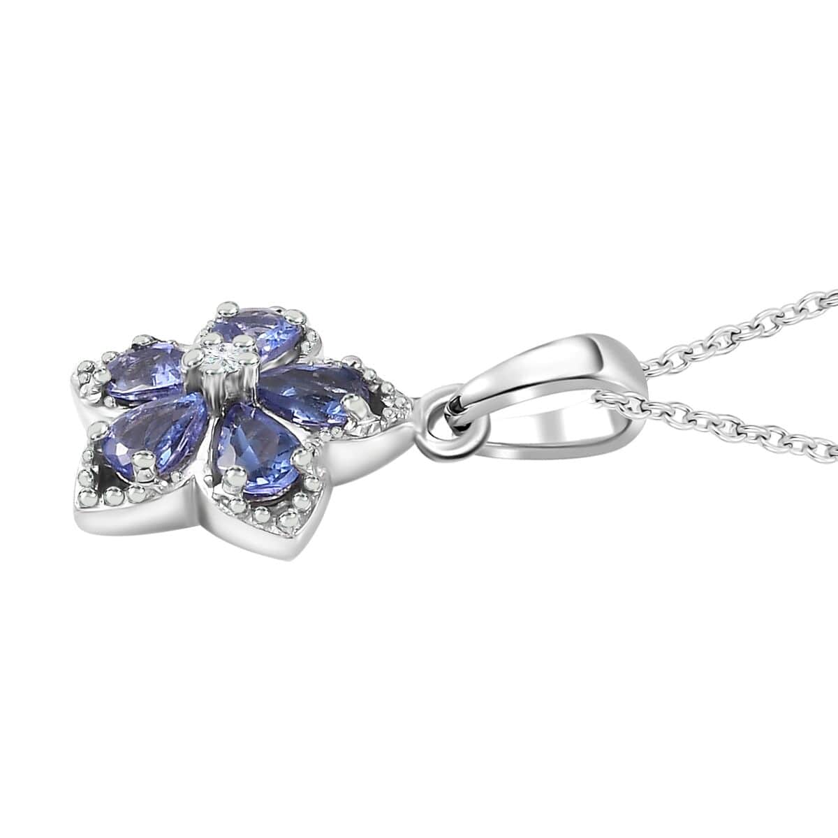 AAA Tanzanite and Natural White Zircon Floral Pendant Necklace 20 Inches in Platinum Over Sterling Silver 0.85 ctw image number 3