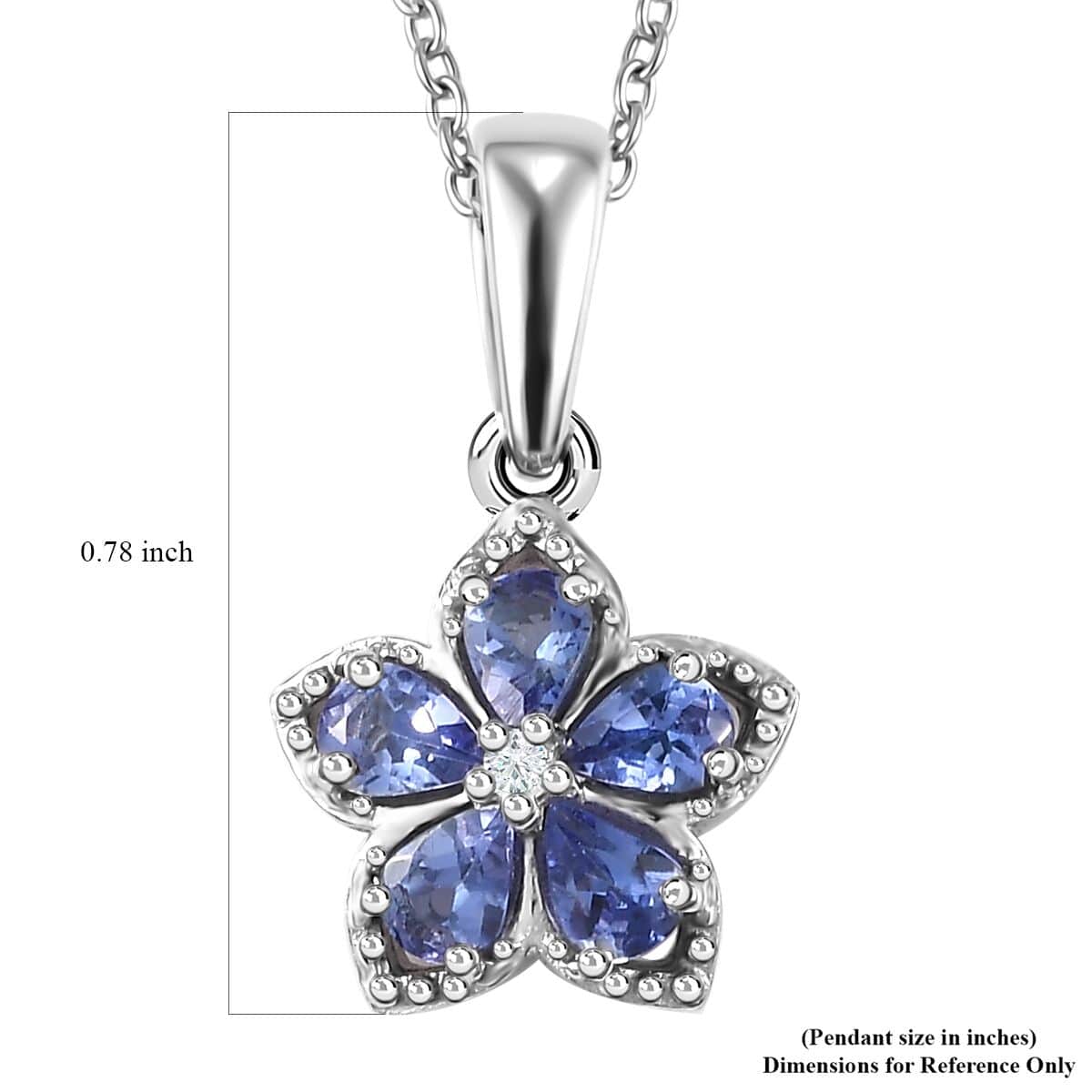 AAA Tanzanite and Natural White Zircon Floral Pendant Necklace 20 Inches in Platinum Over Sterling Silver 0.85 ctw image number 6