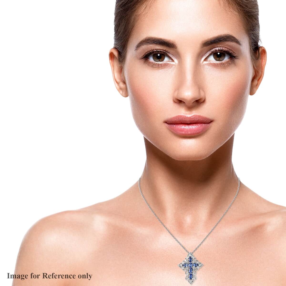 Tanzanite and White Zircon Cross Pendant Necklace 20 Inches in Platinum Over Sterling Silver 1.75 ctw image number 2