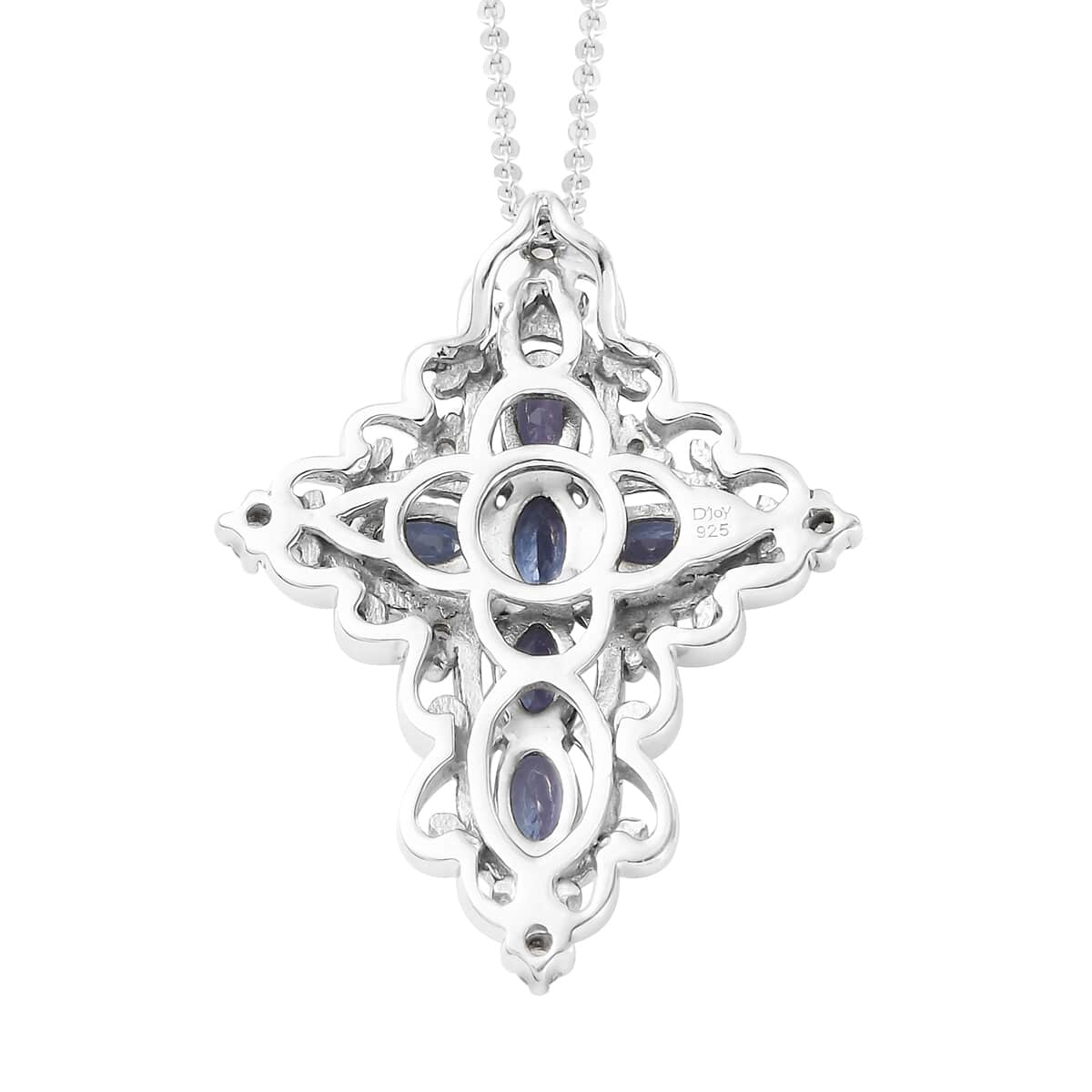 Tanzanite and White Zircon Cross Pendant Necklace 20 Inches in Platinum Over Sterling Silver 1.75 ctw image number 4