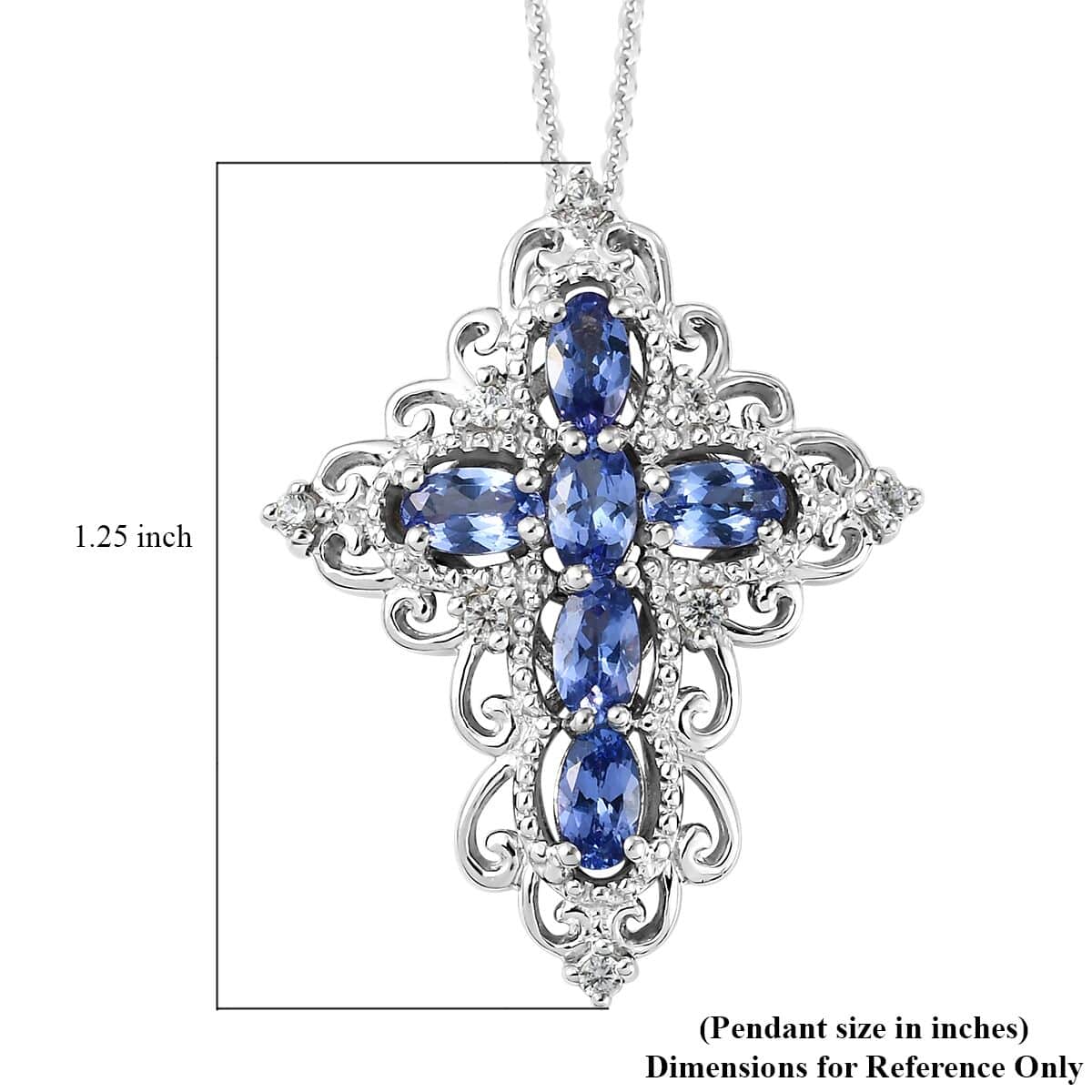 Tanzanite and White Zircon Cross Pendant Necklace 20 Inches in Platinum Over Sterling Silver 1.75 ctw image number 5