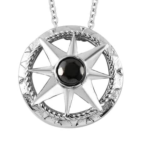 Shungite Star Burst Compass Pendant Necklace 20 Inches in Stainless Steel 0.35 ctw image number 0