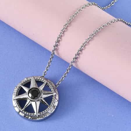 Shungite Star Burst Compass Pendant Necklace 20 Inches in Stainless Steel 0.35 ctw image number 1