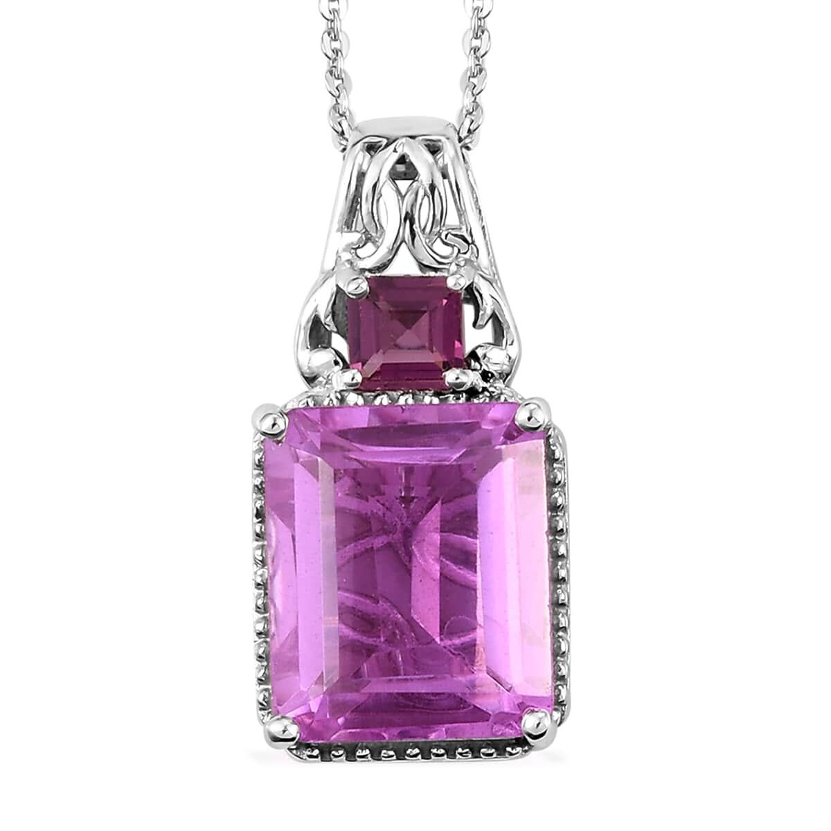 Patroke Quartz and Orissa Rhodolite Garnet Ring and Pendant Necklace 20 Inches in Platinum Over Sterling Silver 8.10 Grams 14.75 ctw image number 4