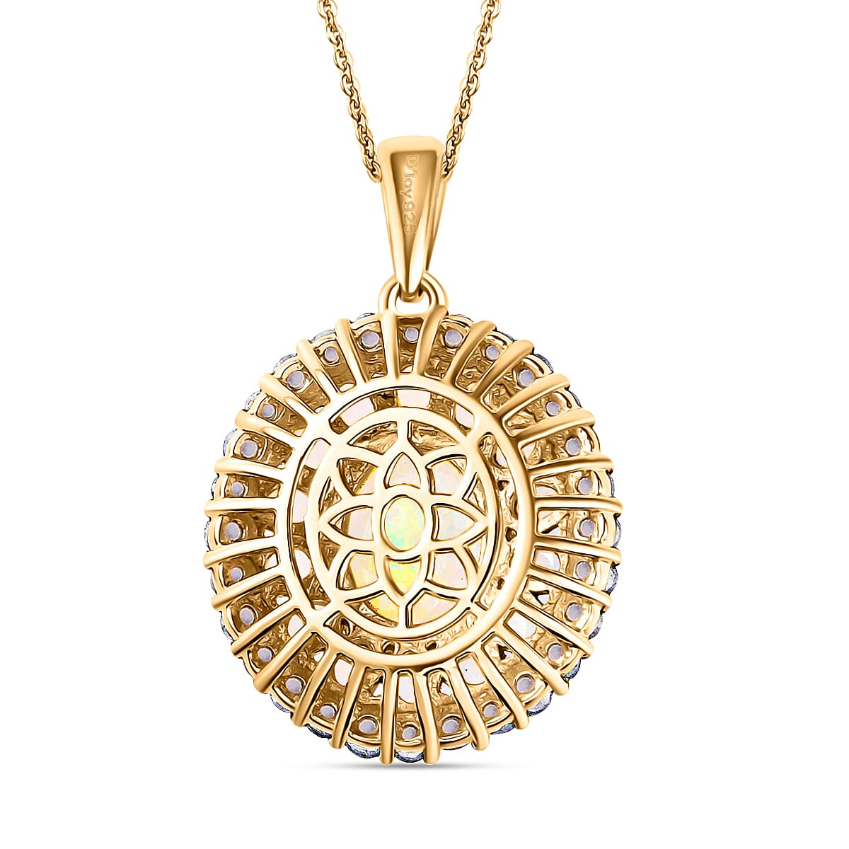 Premium Ethiopian Welo Opal Cocktail Cluster Pendant Necklace,  Tanzanite Accent Necklace, 20 Inch Necklace, Vermeil YG Over Sterling Silver Necklace, Opal Jewelry 5.60 ctw