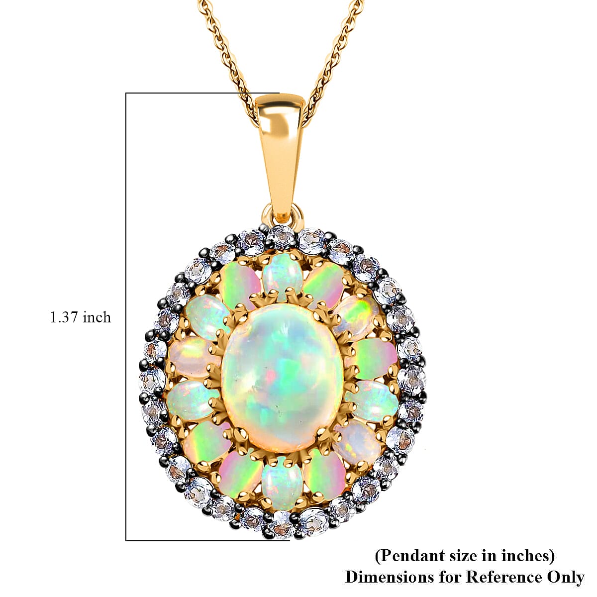 Premium Ethiopian Welo Opal Cocktail Cluster Pendant Necklace,  Tanzanite Accent Necklace, 20 Inch Necklace, Vermeil YG Over Sterling Silver Necklace, Opal Jewelry 5.60 ctw
