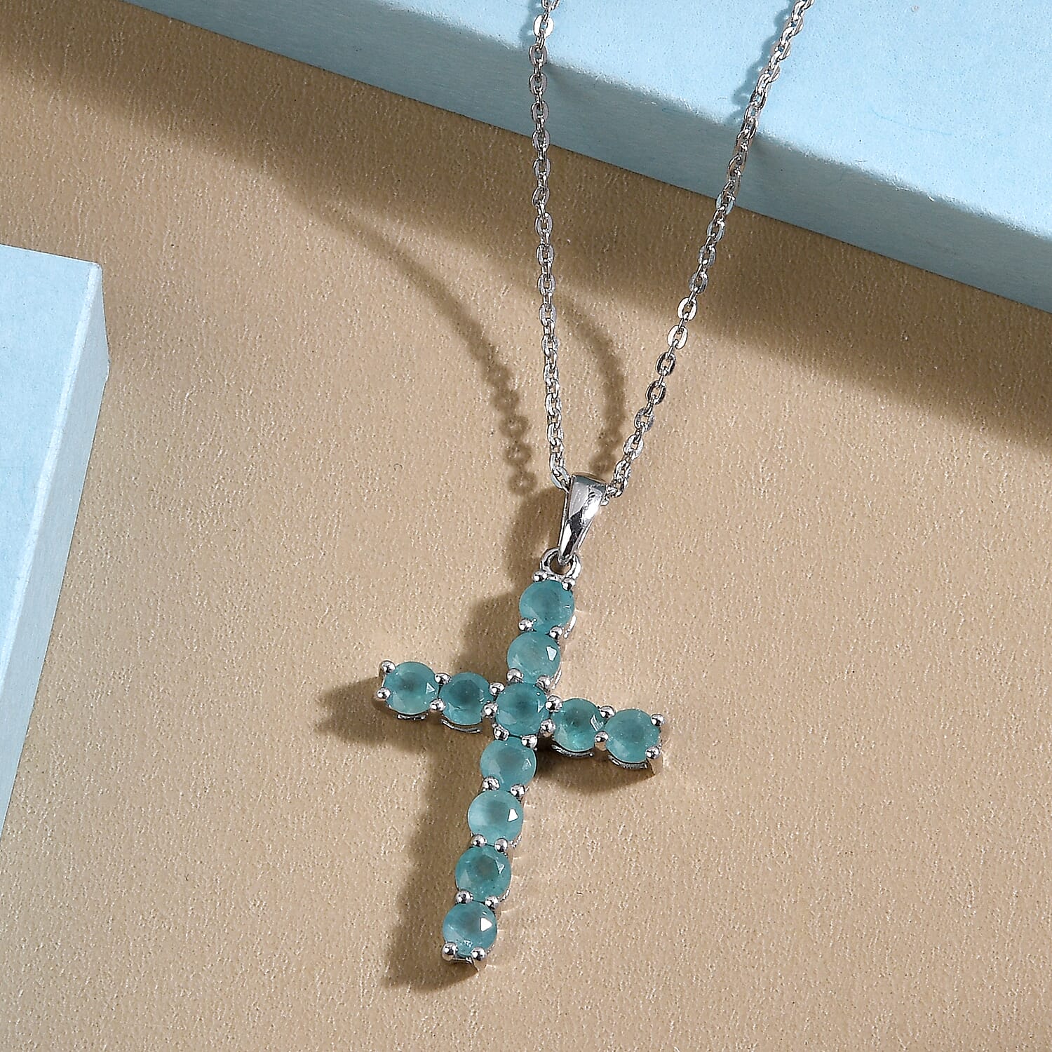 Premium Grandidierite Cross Pendant Necklace 20 Inches in Platinum Over Sterling Silver 1.65 ctw