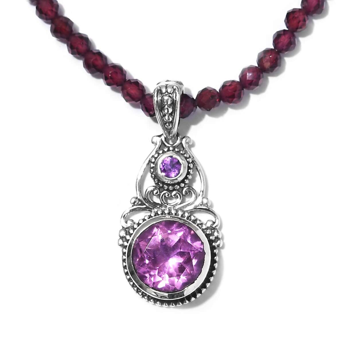Patroke Quartz (Triplet) and Amethyst Pendant with Orissa Rhodolite Garnet Beaded Necklace 20 Inches in Sterling Silver 118.90 ctw image number 0