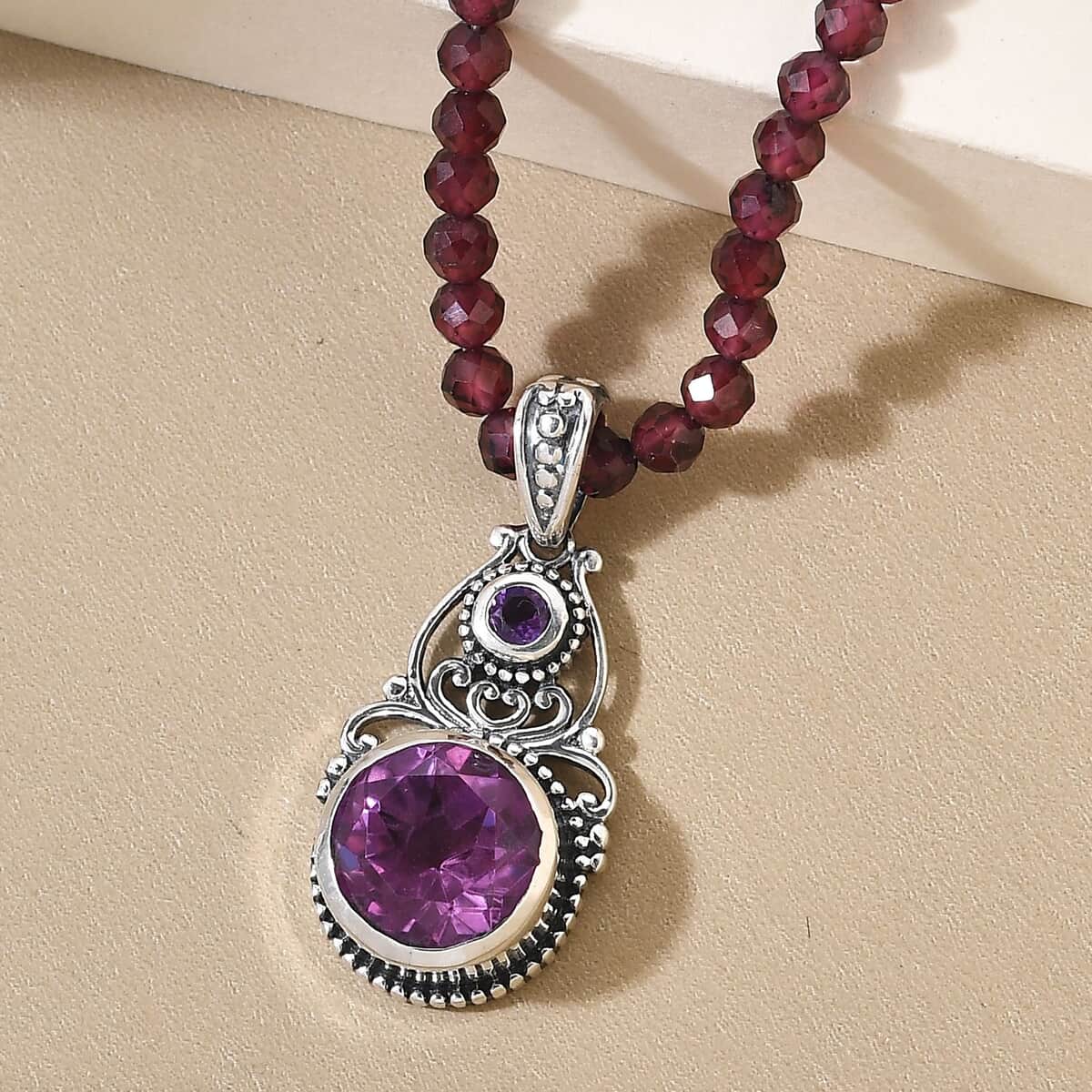 Patroke Quartz (Triplet) and Amethyst Pendant with Orissa Rhodolite Garnet Beaded Necklace 20 Inches in Sterling Silver 118.90 ctw image number 1