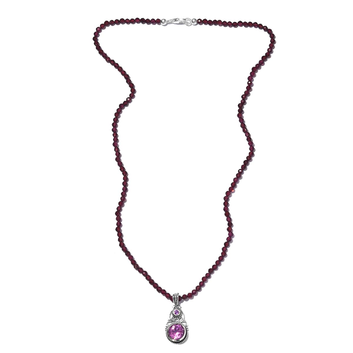 Patroke Quartz (Triplet) and Amethyst Pendant with Orissa Rhodolite Garnet Beaded Necklace 20 Inches in Sterling Silver 118.90 ctw image number 2
