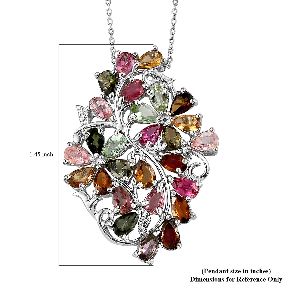 Multi-Tourmaline Floral Pendant Necklace 20 Inches in Platinum Over Sterling Silver 5.35 ctw image number 5