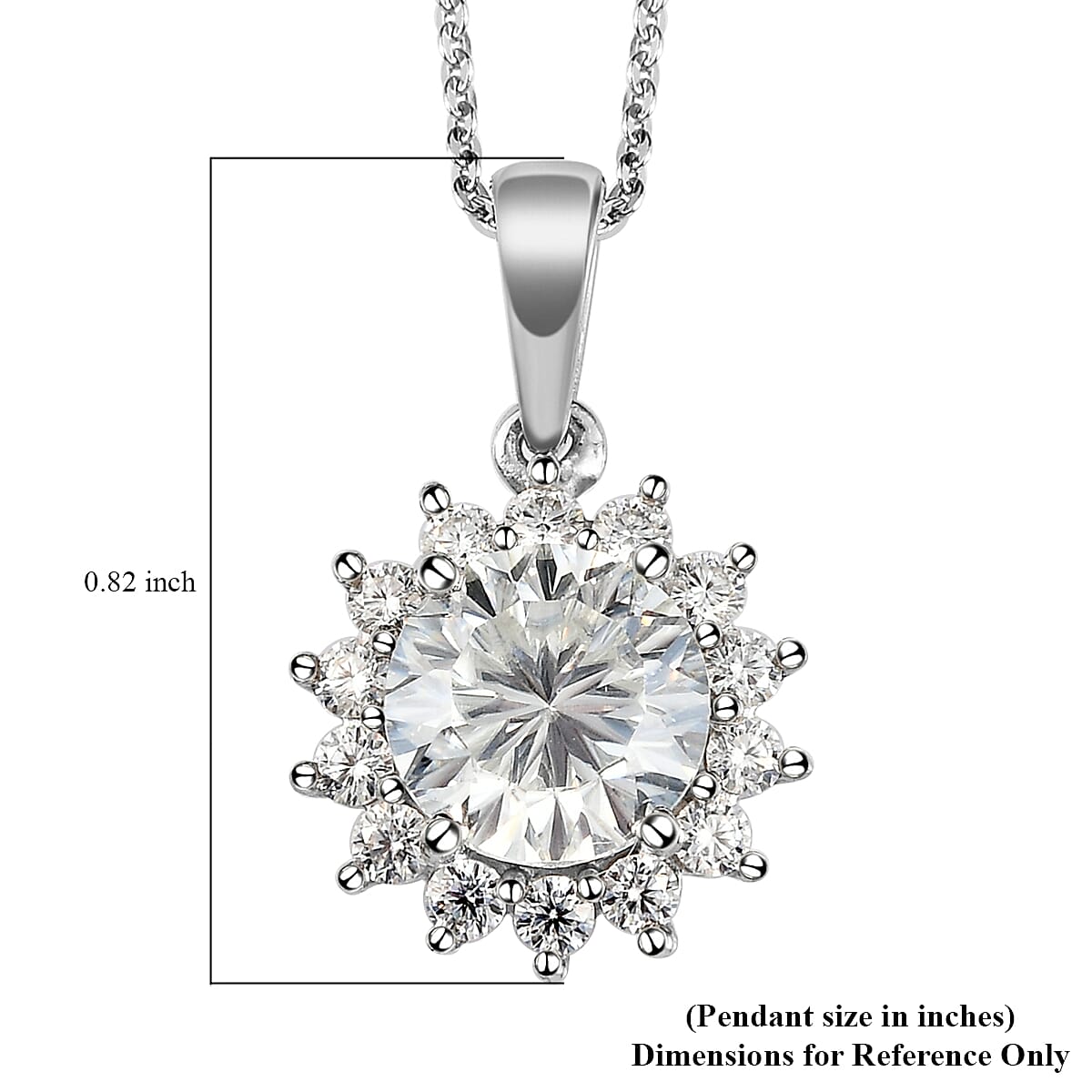 Concave Cut Moissanite Sunburst Pendant Necklace 20 Inches in Platinum Over Sterling Silver 2.60 ctw