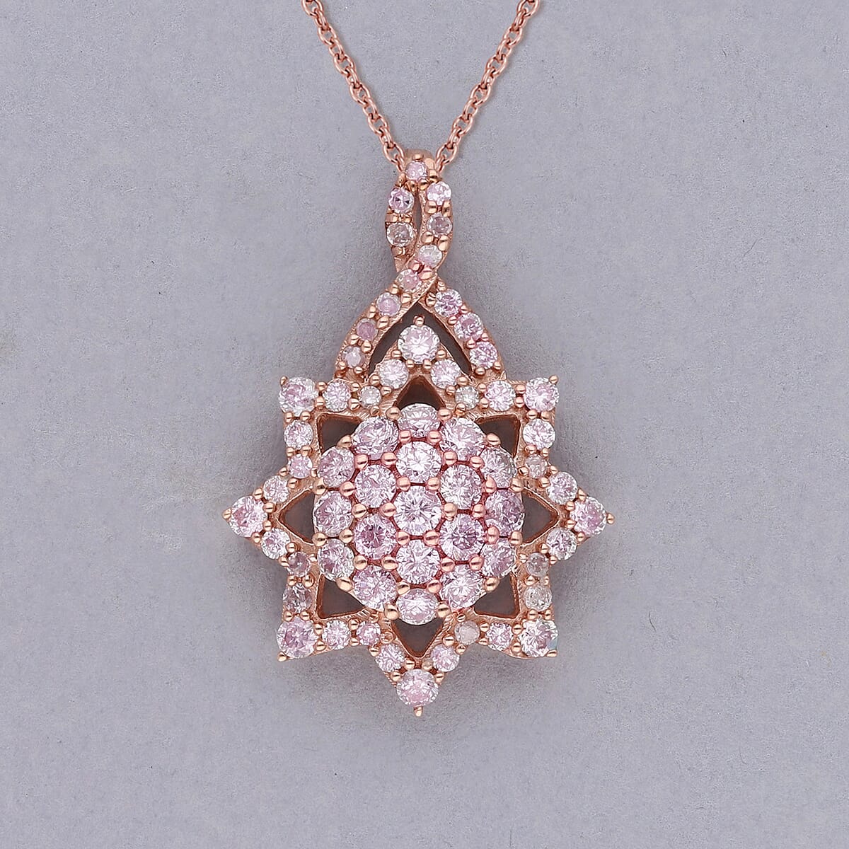 Natural Pink Diamond I3 Floral Pendant Necklace 18 Inches in Vermeil Rose Gold Over Sterling Silver 1.00 ctw image number 1