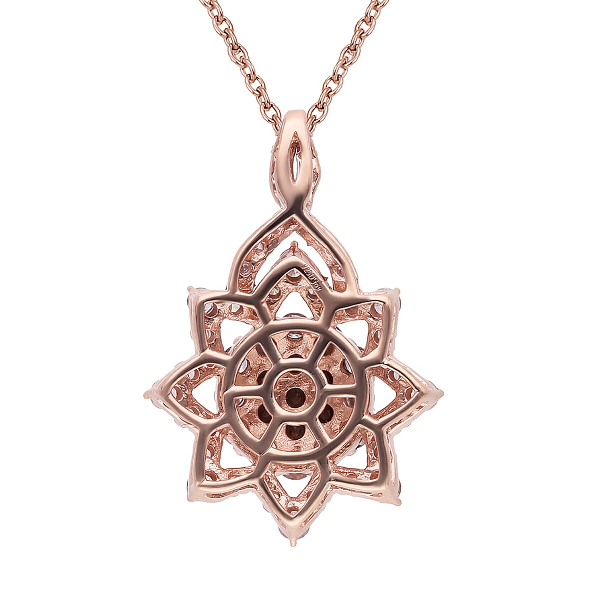 Natural Pink Diamond I3 Floral Pendant Necklace 18 Inches in Vermeil Rose Gold Over Sterling Silver 1.00 ctw image number 3