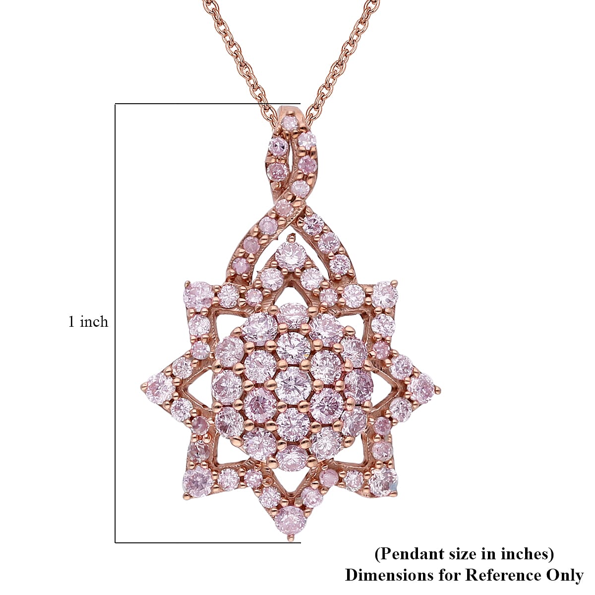 Natural Pink Diamond I3 Floral Pendant Necklace 18 Inches in Vermeil Rose Gold Over Sterling Silver 1.00 ctw image number 4