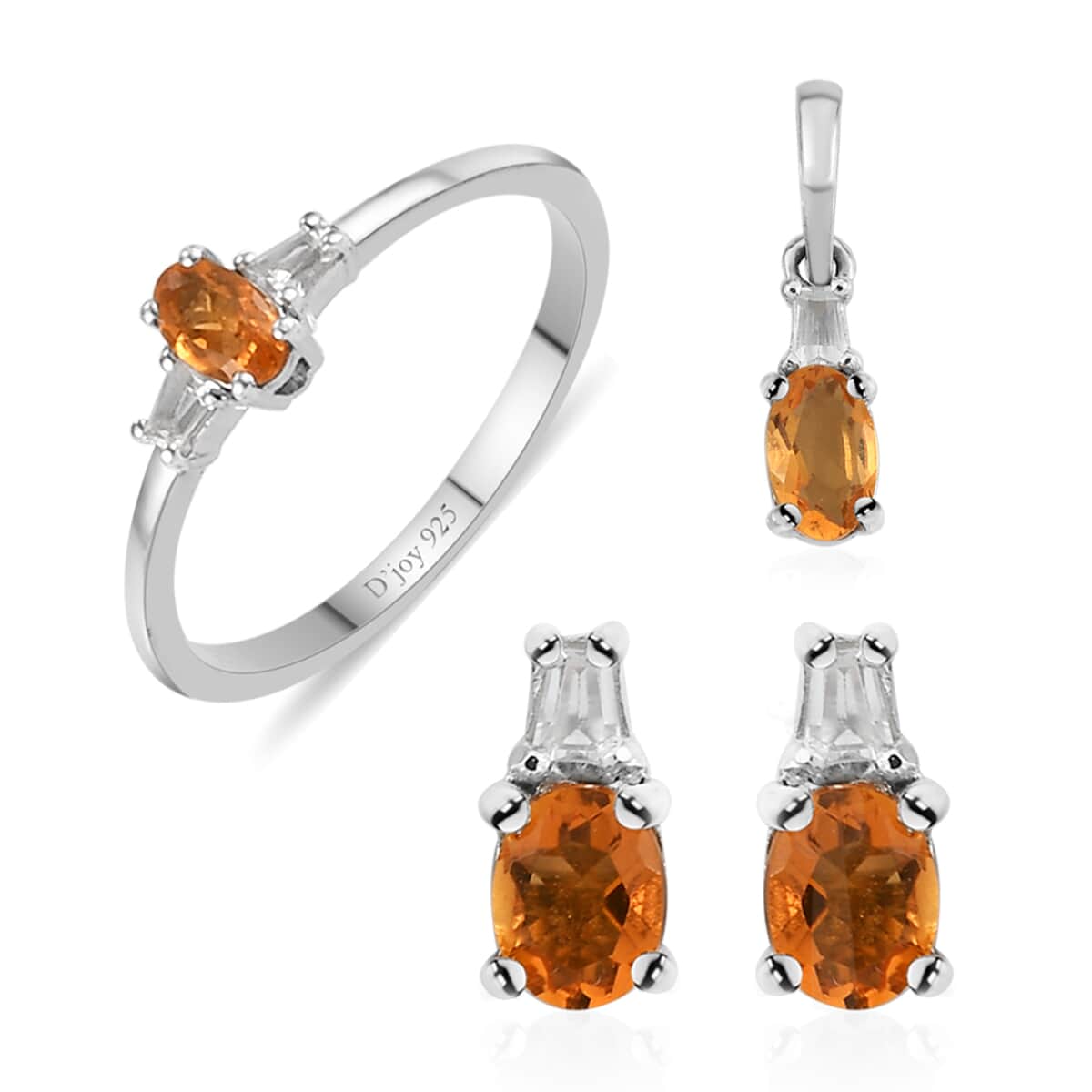 TLV Salamanca Fire Opal, White Topaz Earrings, Ring (Size 5.0) and Pendant in Platinum Over Sterling Silver 0.80 ctw image number 0