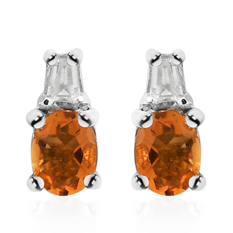 Jalisco Fire Opal, White Topaz Earrings, Ring (Size 5.0) and Pendant in Platinum Over Sterling Silver 0.80 ctw