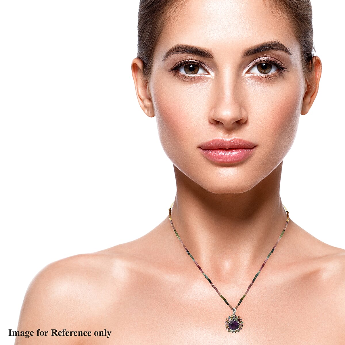 Hanabi Cut Zambian Amethyst, Multi-Tourmaline Firework Pendant with Beaded Necklace (20 Inches) in Platinum Over Sterling Silver (17.70 g) 50.75 ctw image number 2