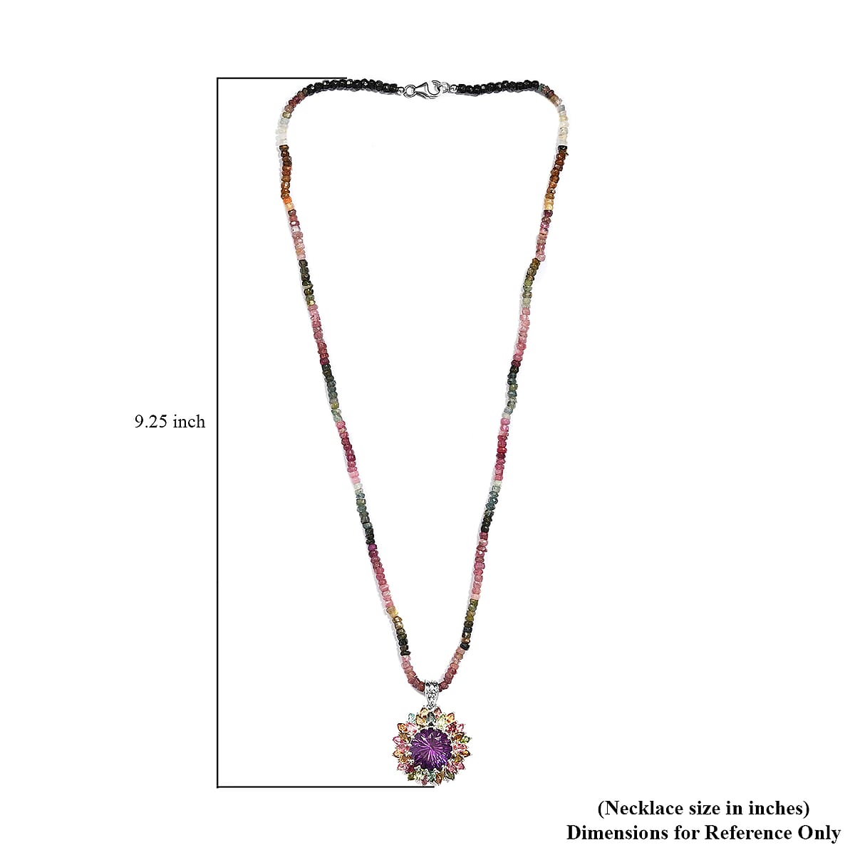 Hanabi Cut Zambian Amethyst, Multi-Tourmaline Firework Pendant with Beaded Necklace (20 Inches) in Platinum Over Sterling Silver (17.70 g) 50.75 ctw image number 5