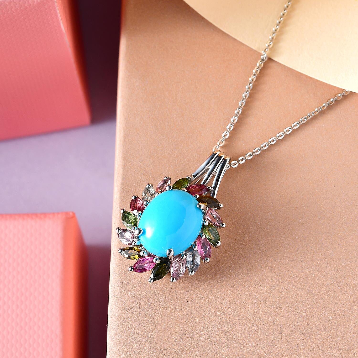 AMERICAN Natural Sleeping Beauty Turquoise & Multi Tourmaline