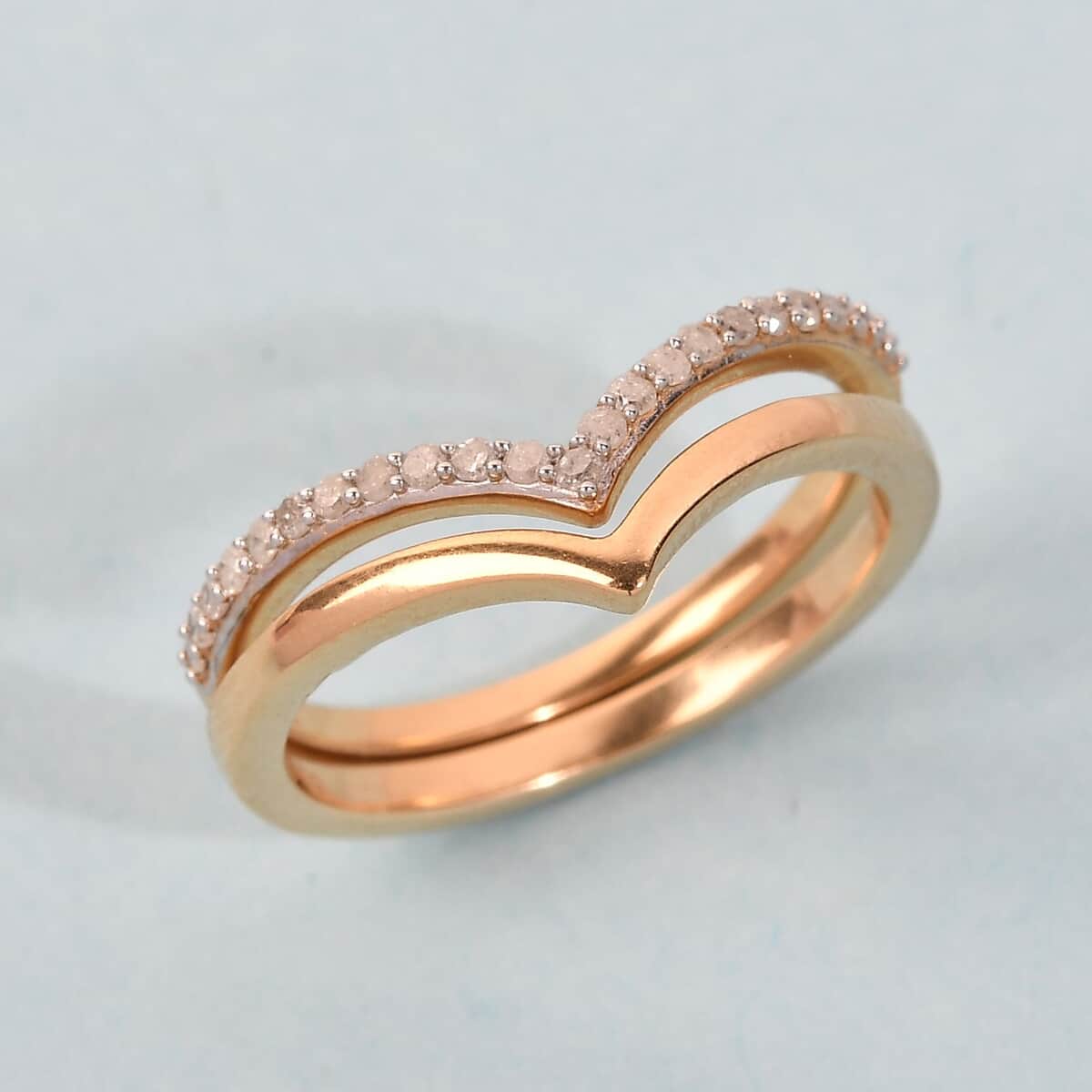 4th of JULY SPECIAL Set of 2 Diamond Chevron Ring in Vermeil Yellow Gold Over Sterling Silver 0.20 ctw image number 1