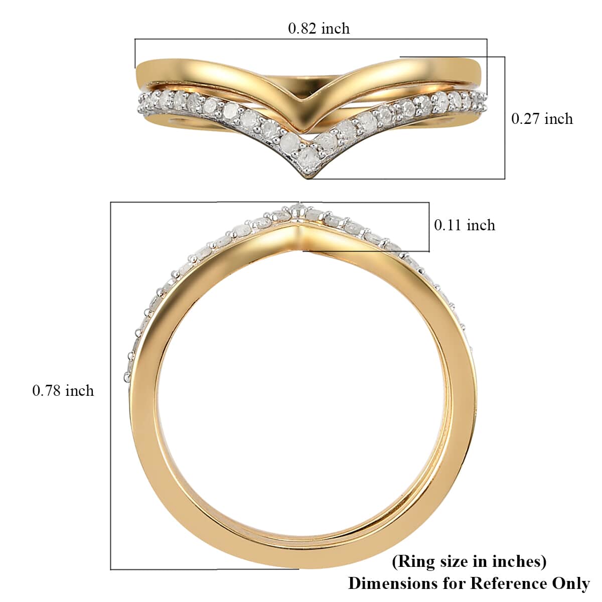 4th of JULY SPECIAL Set of 2 Diamond Chevron Ring in Vermeil Yellow Gold Over Sterling Silver 0.20 ctw image number 5