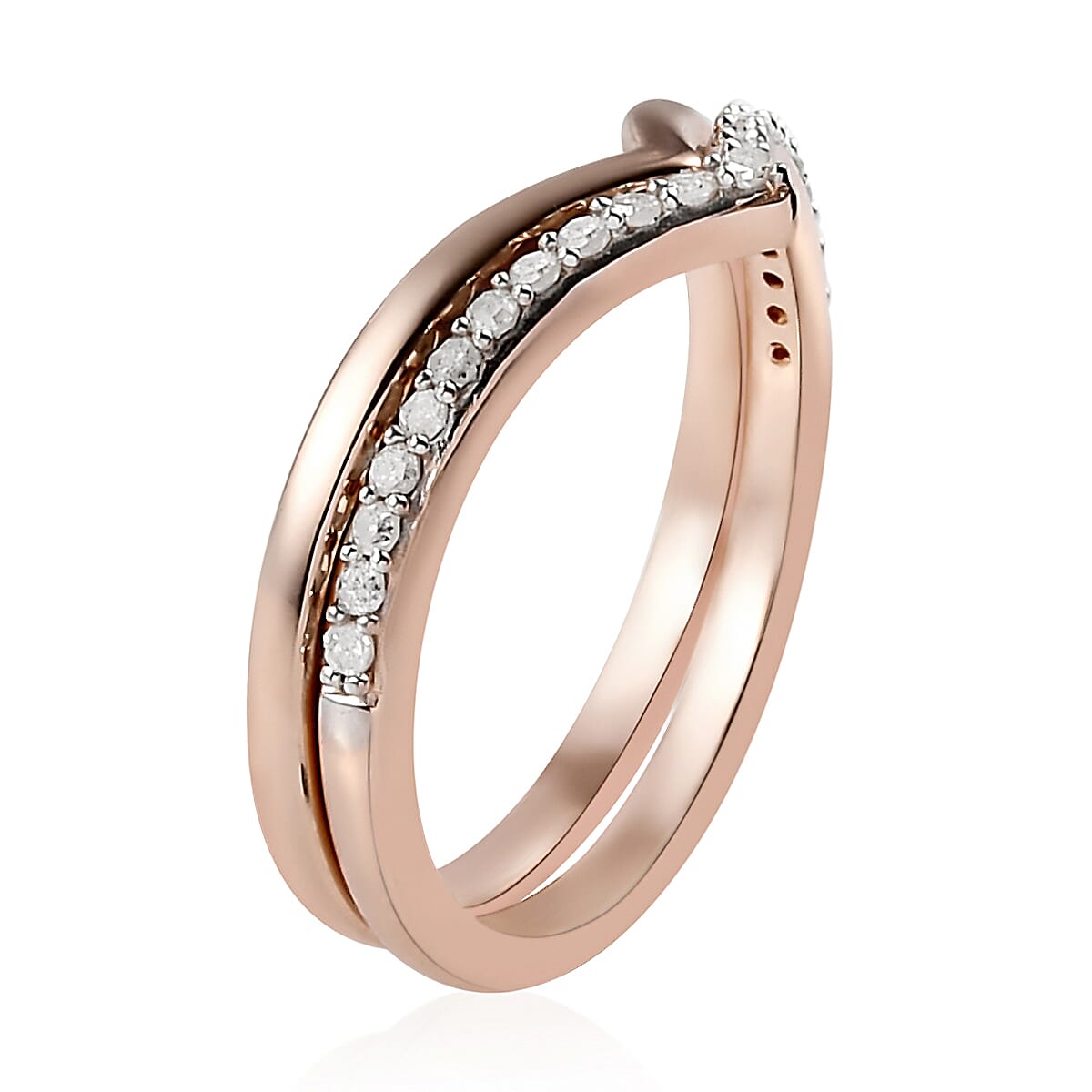 4th of JULY SPECIAL Set of 2 Diamond Chevron Ring in Vermeil Rose Gold Over Sterling Silver (Size 7.0) 0.20 ctw image number 3