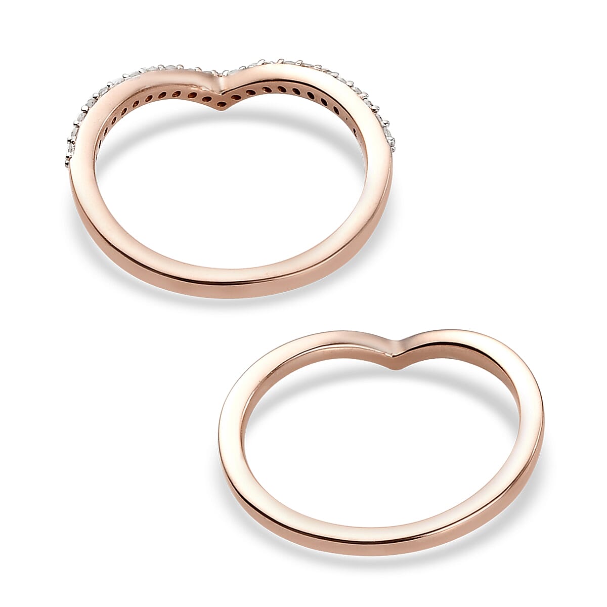 4th of JULY SPECIAL Set of 2 Diamond Chevron Ring in Vermeil Rose Gold Over Sterling Silver (Size 7.0) 0.20 ctw image number 4