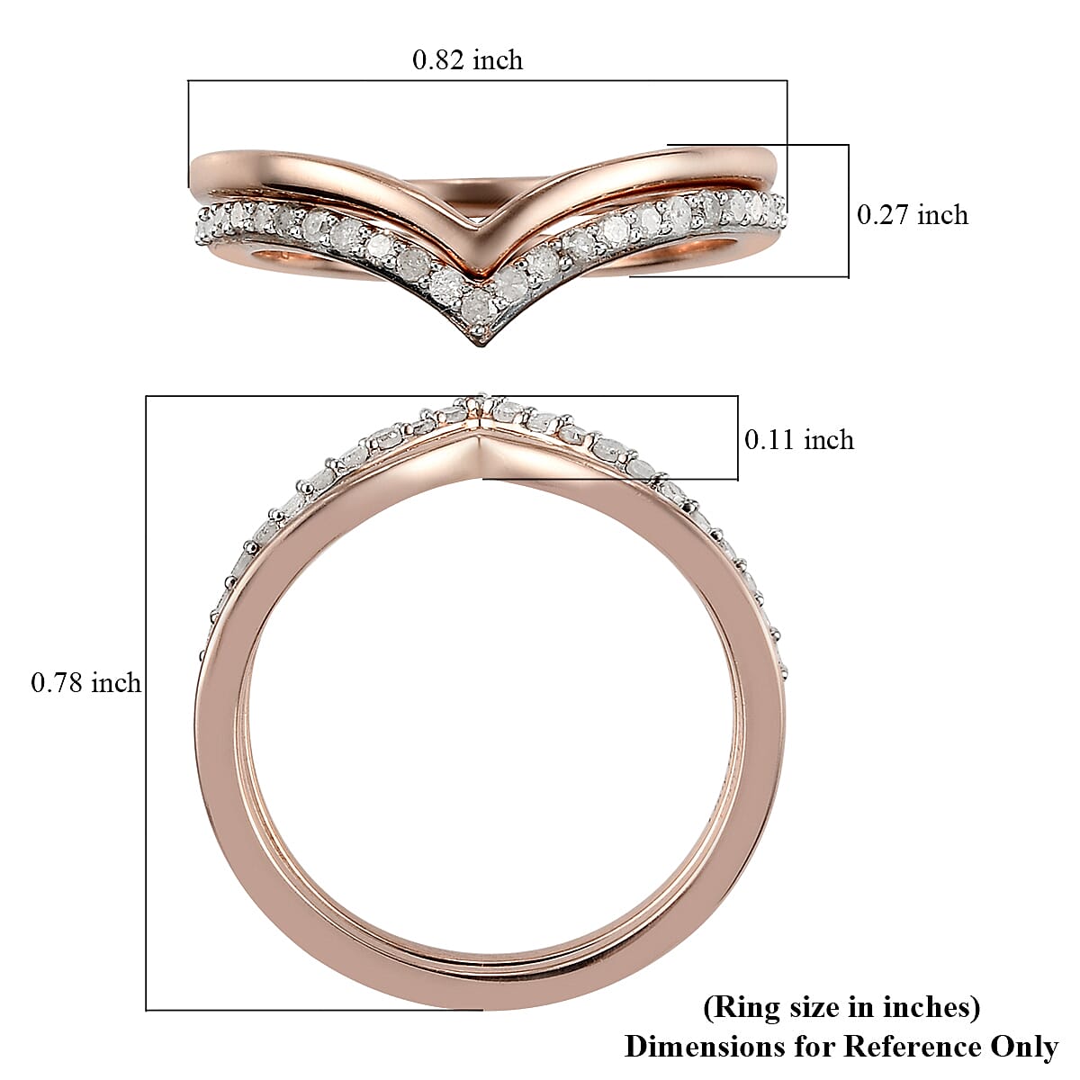 4th of JULY SPECIAL Set of 2 Diamond Chevron Ring in Vermeil Rose Gold Over Sterling Silver (Size 7.0) 0.20 ctw image number 5