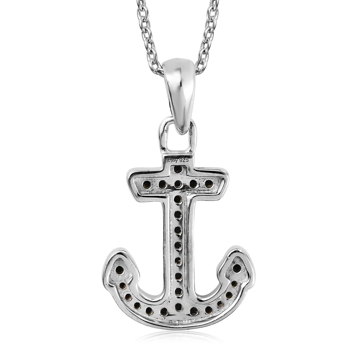 Thai Black Spinel Anchor Pendant Necklace 20 Inches in Platinum Over Sterling Silver 0.40 ctw image number 4