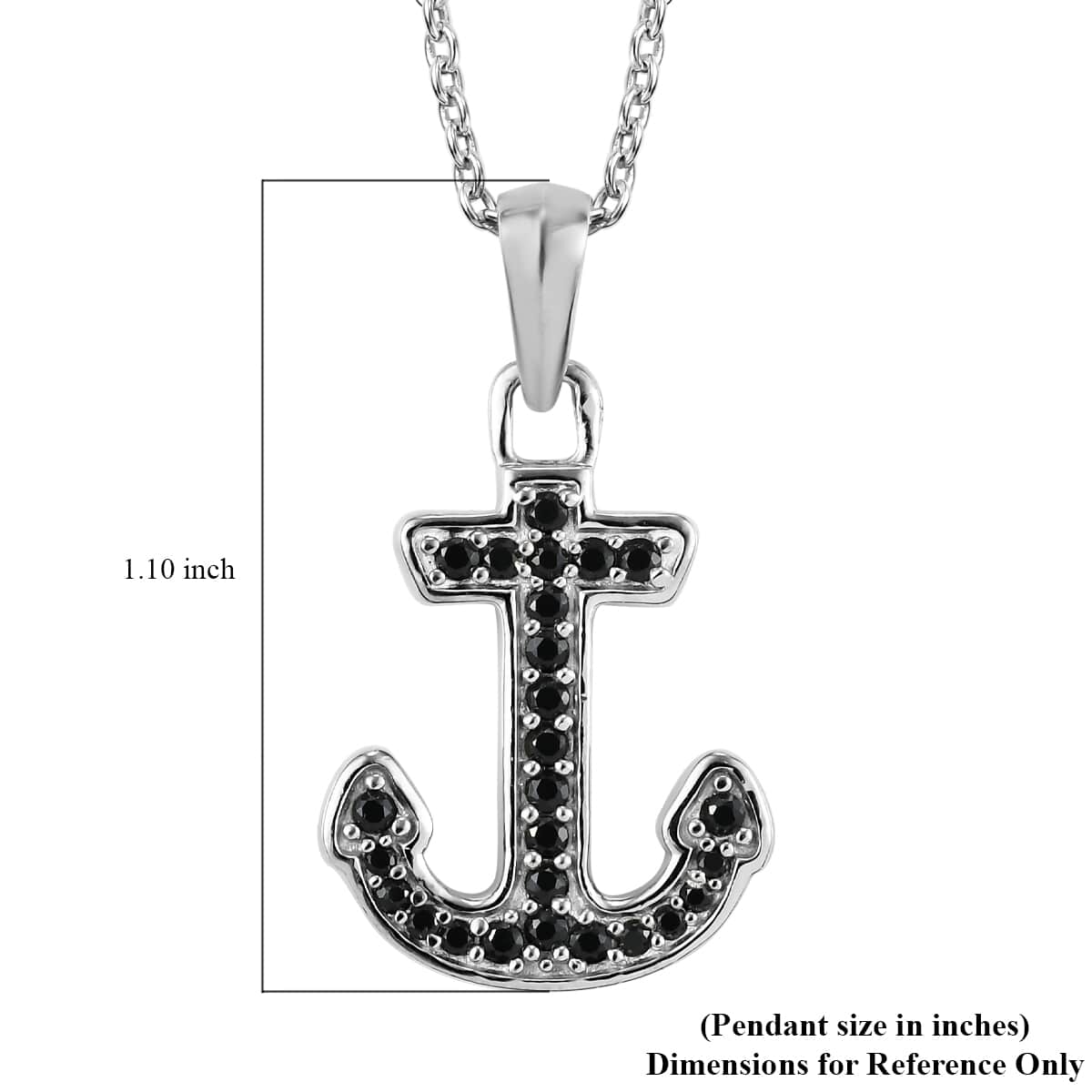Thai Black Spinel Anchor Pendant Necklace 20 Inches in Platinum Over Sterling Silver 0.40 ctw image number 6