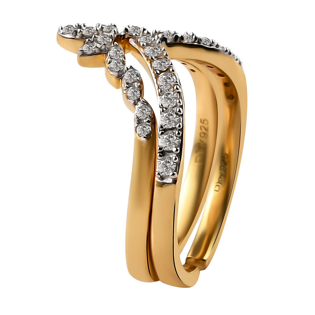 Natural White Zircon Stackable Chevron Thumb Ring in Vermeil Yellow Gold Over Sterling Silver (Size 6.0) 0.50 ctw image number 4