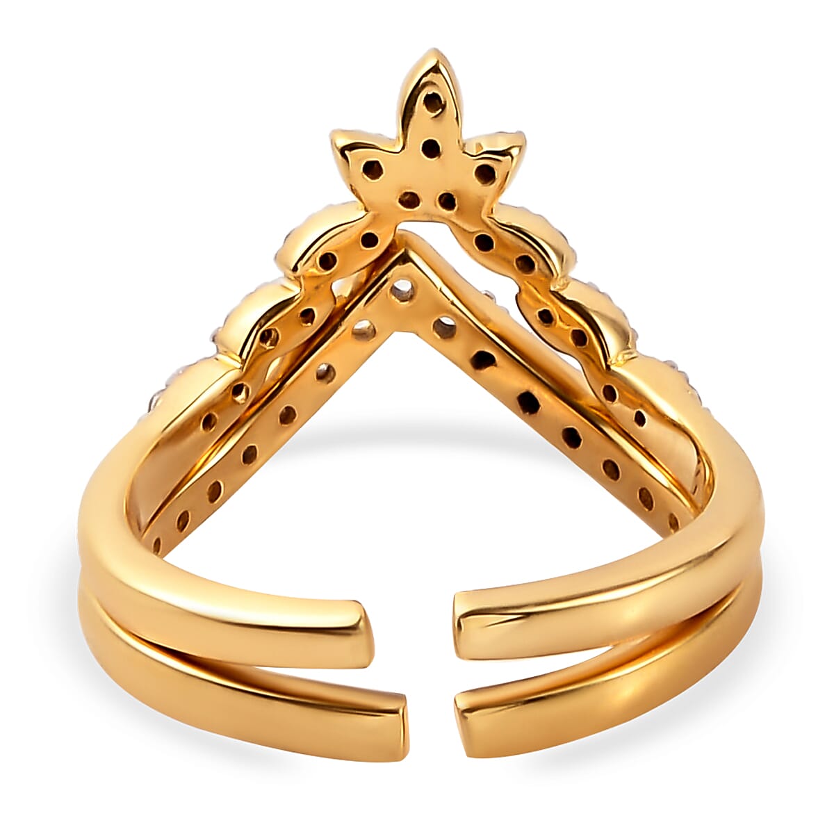 Natural White Zircon Stackable Chevron Thumb Ring in Vermeil Yellow Gold Over Sterling Silver (Size 6.0) 0.50 ctw image number 5