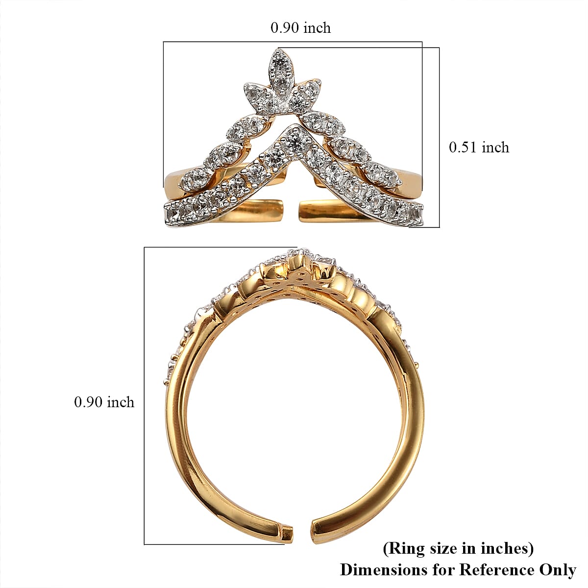 Natural White Zircon Stackable Chevron Thumb Ring in Vermeil Yellow Gold Over Sterling Silver (Size 6.0) 0.50 ctw image number 6
