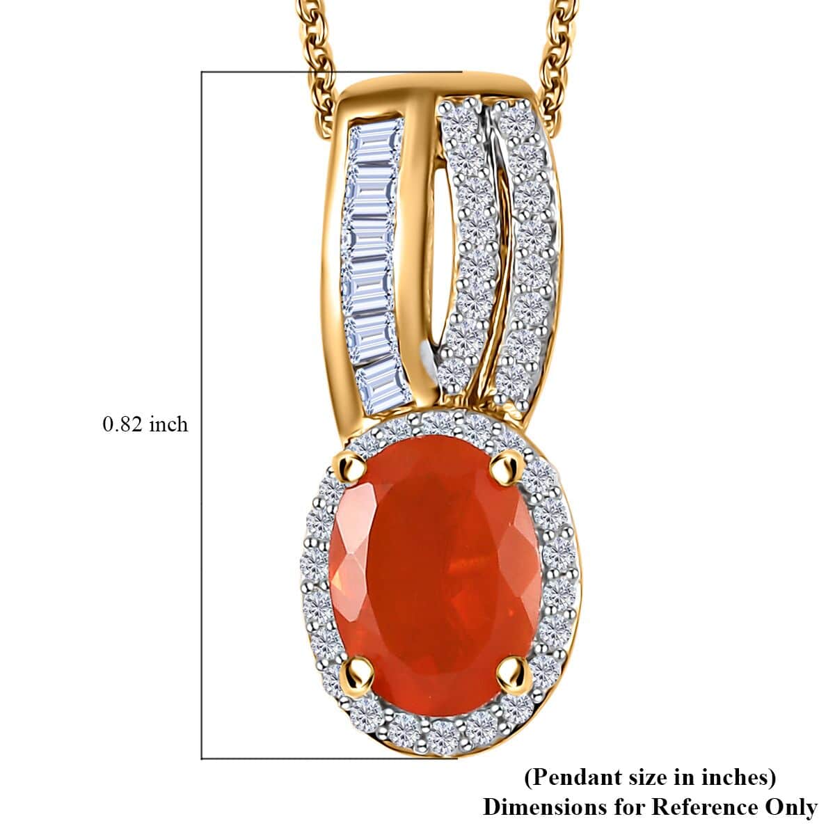 Crimson Fire Opal, White Zircon Pendant Necklace (20 Inches) in Vermeil YG Over Sterling Silver image number 5