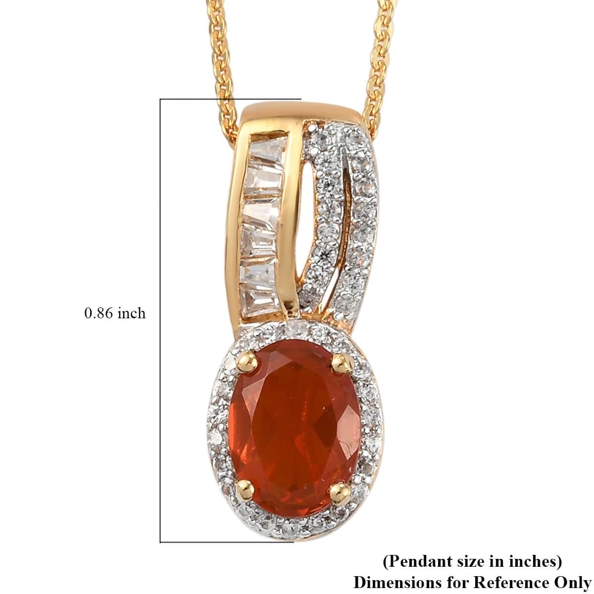 Crimson Fire Opal, White Zircon Pendant Necklace (20 Inches) in Vermeil YG Over Sterling Silver image number 6