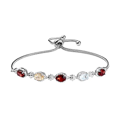 Karis Amethyst and Multi Gemstone Stud Earrings and Bolo Bracelet in Platinum Bond and Stainless Steel 3.80 ctw