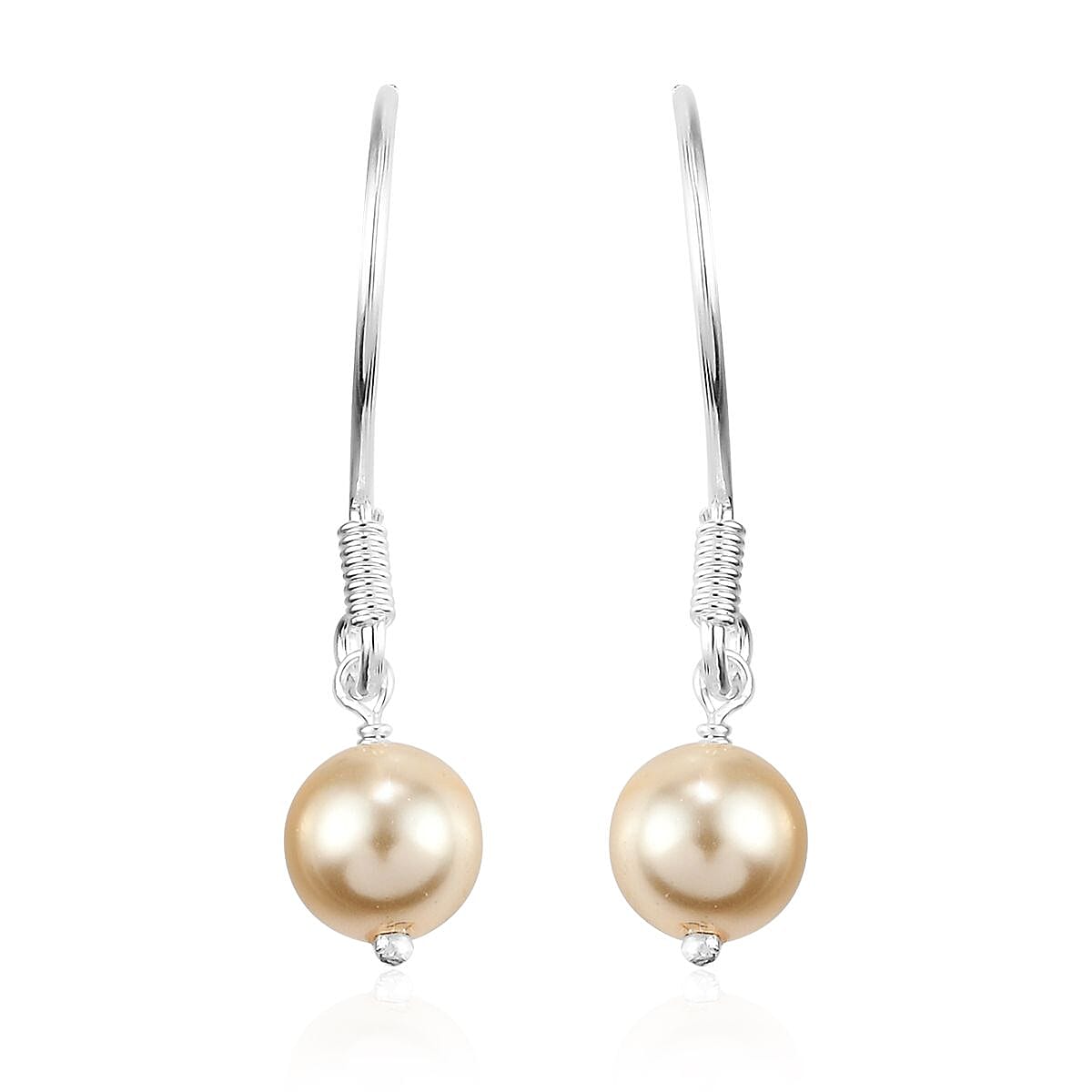 Light Gold Pearl Crystal Station Necklace 20 Inches and Earrings in Sterling Silver