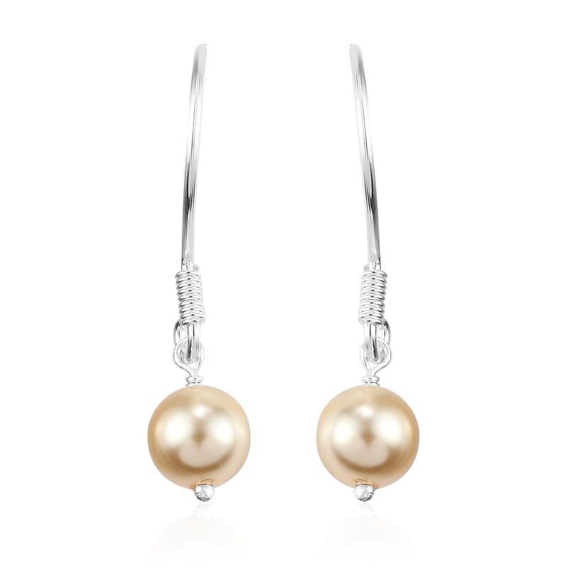 Light Gold Pearl Crystal Station Necklace 20 Inches and Earrings in Sterling Silver