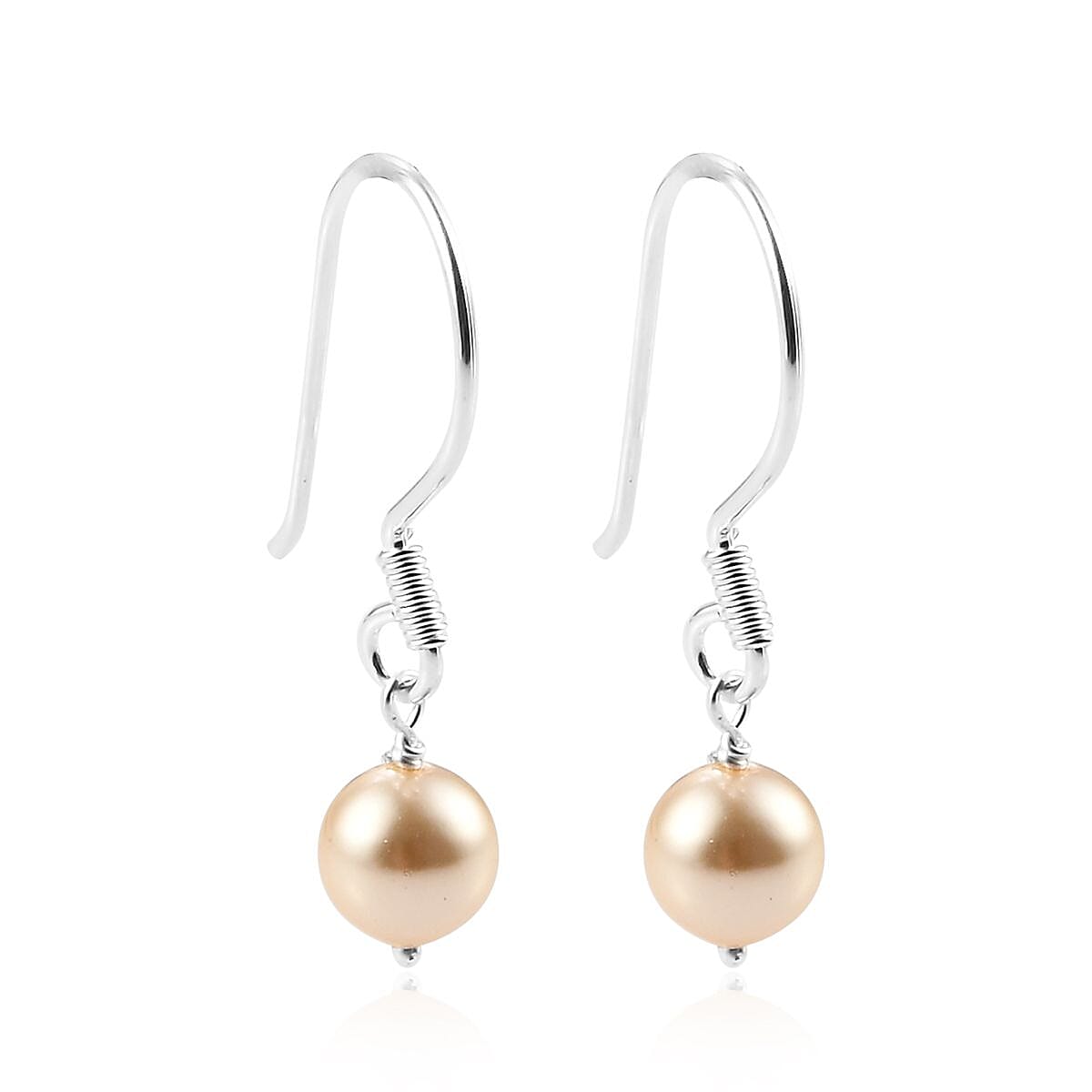 Light Gold Pearl Crystal Station Necklace 20 Inches and Earrings in Sterling Silver