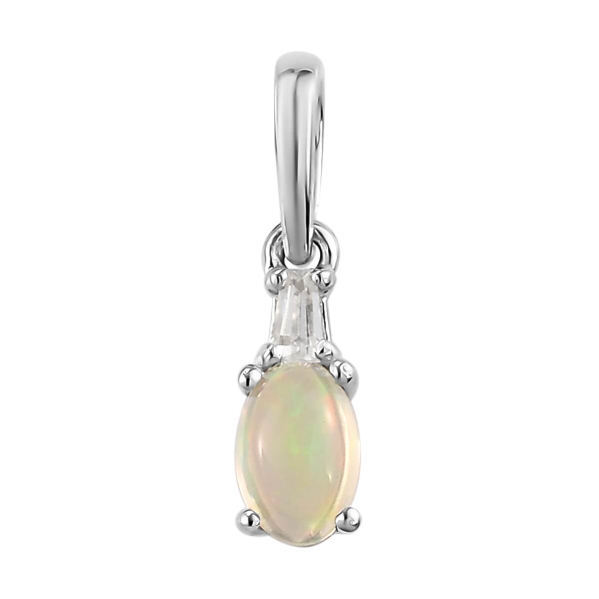 Ethiopian Welo Opal and White Topaz Earrings, Ring (Size 6.0) and Pendant in Platinum Over Sterling Silver 0.80 ctw image number 4