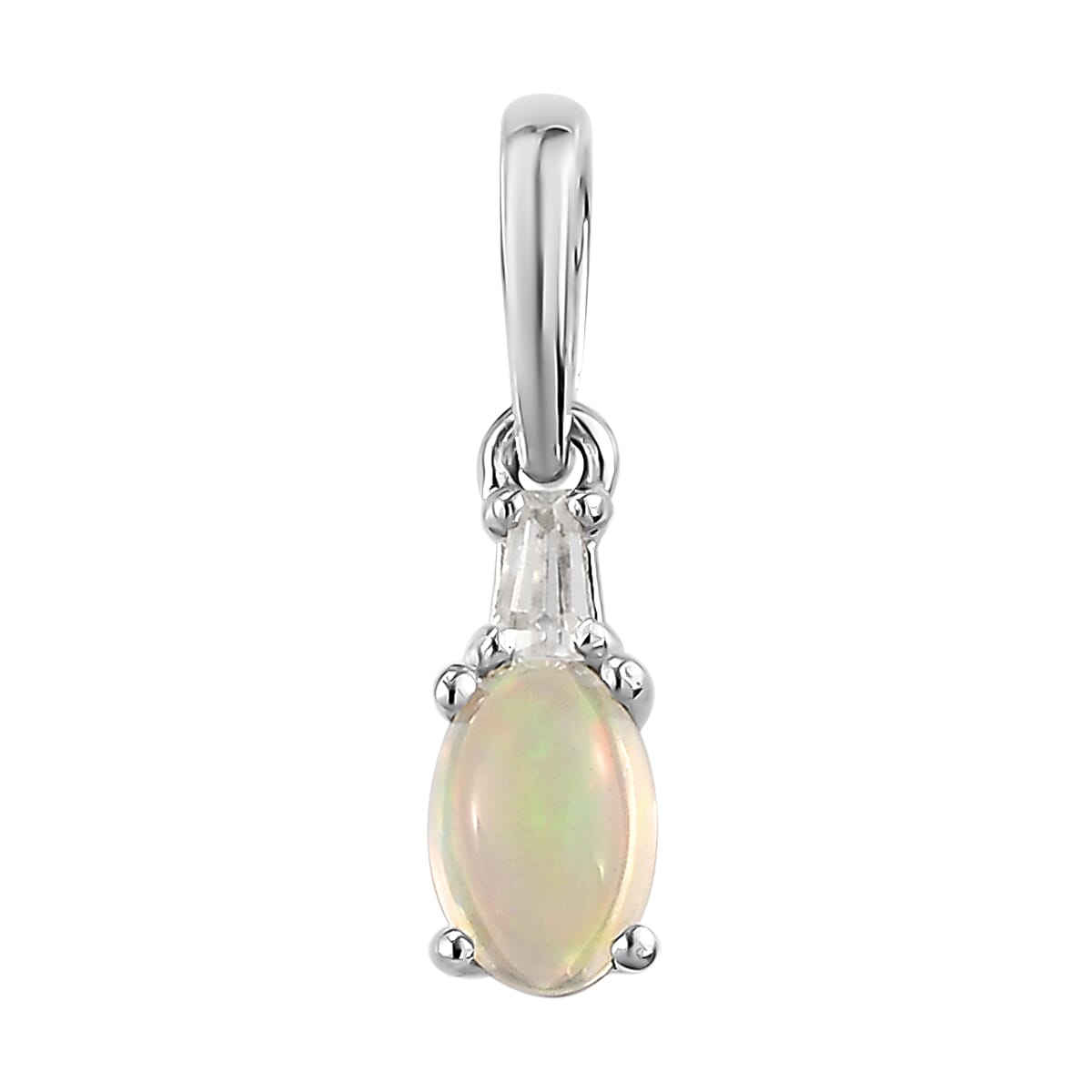 Ethiopian Welo Opal and White Topaz Earrings, Ring (Size 8.0) and Pendant in Platinum Over Sterling Silver 0.80 ctw image number 4