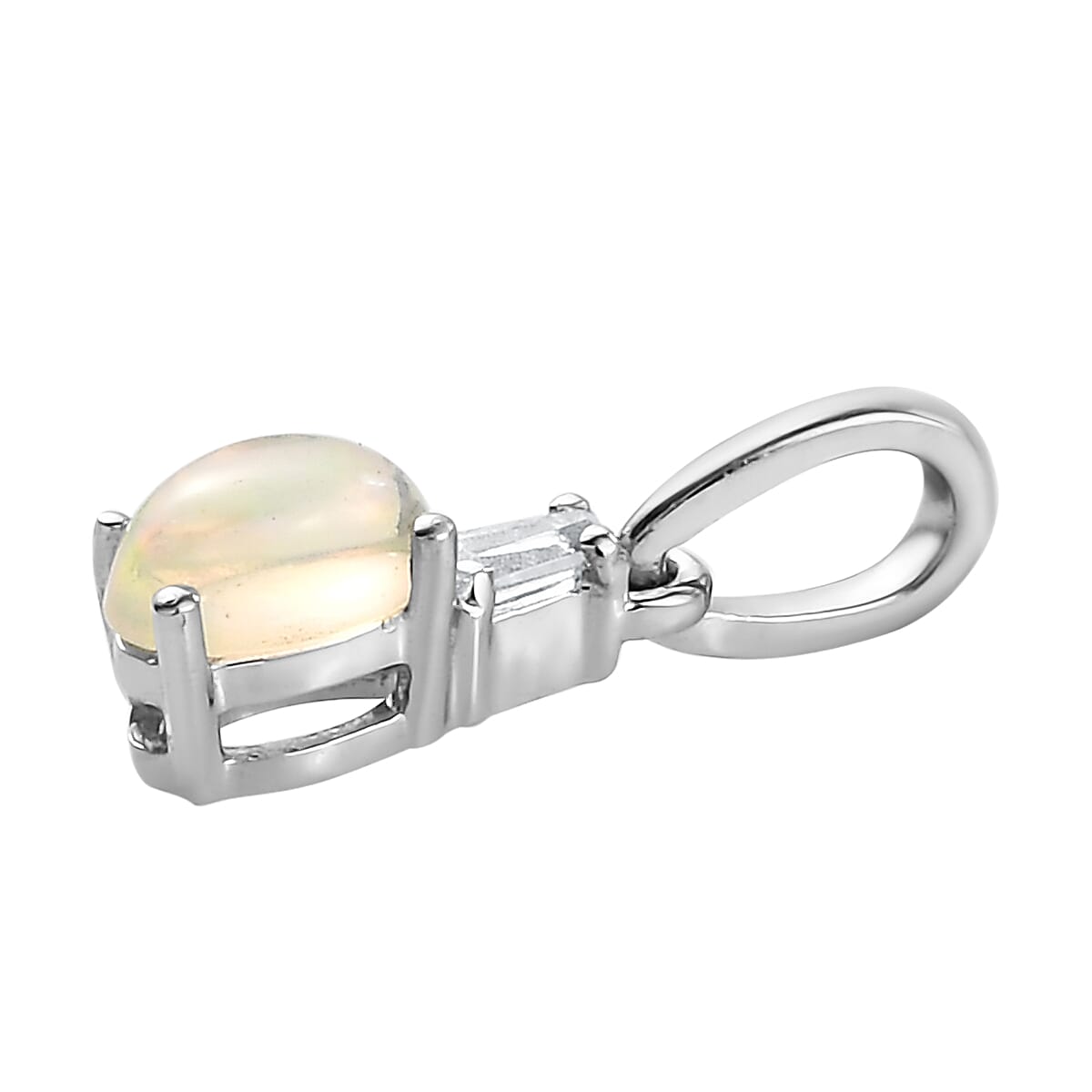 Ethiopian Welo Opal and White Topaz Earrings, Ring (Size 8.0) and Pendant in Platinum Over Sterling Silver 0.80 ctw image number 5