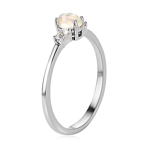 Ethiopian Welo Opal and White Topaz Earrings, Ring (Size 9.0) and Pendant in Platinum Over Sterling Silver 0.80 ctw