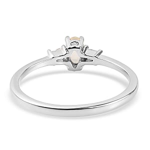 Ethiopian Welo Opal and White Topaz Earrings, Ring (Size 9.0) and Pendant in Platinum Over Sterling Silver 0.80 ctw